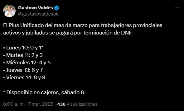 Desde el lunes 10 de marzo se paga el plus unificado